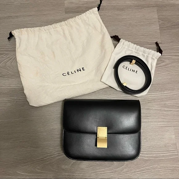 Bags | Celine Style Black Leather Box Bag | Poshmark